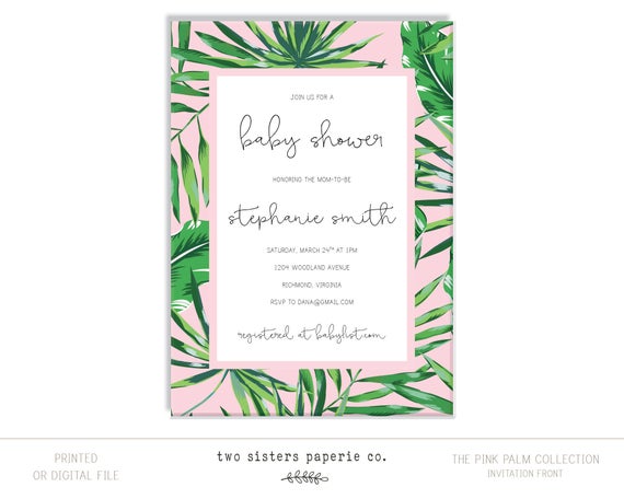 Pink Palm Baby Shower Invitation Tropical Baby Shower Palm Etsy