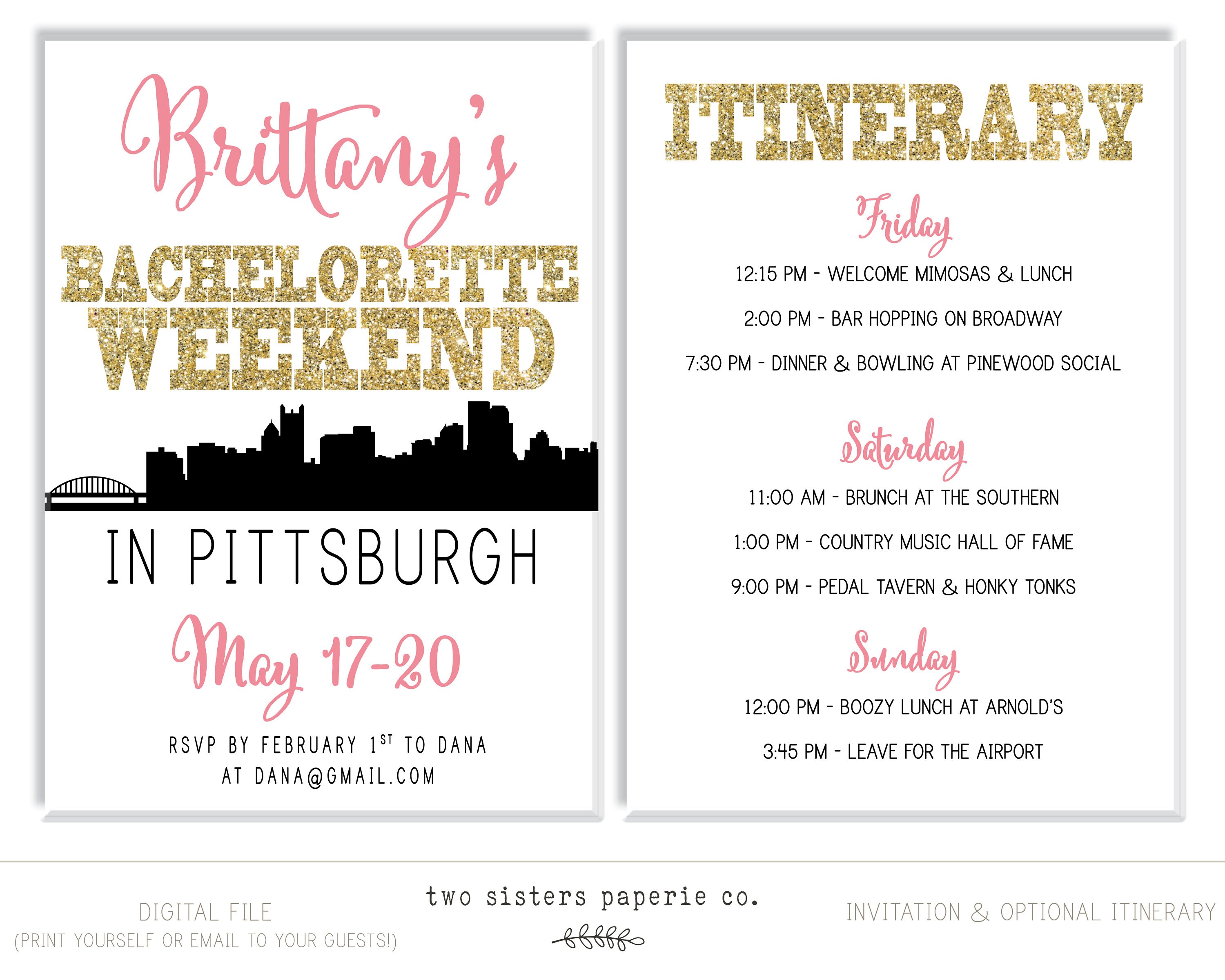 PITTSBURGH Bachelorette Party Invitation and Itinerary - Etsy Canada