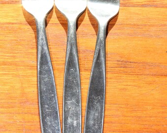 Set of 3 Nils Johan Satin Stainless Steel Salad Forks -- Nils Johan, Sweden, 18/8 -- Satin Handle, Contour -- NIJ3