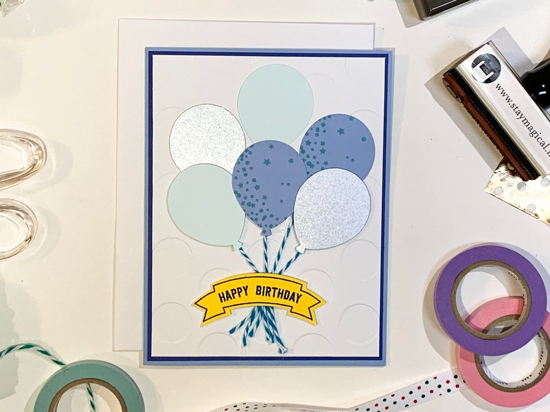 Blue Balloon Bundle Birthday Card - Etsy