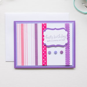 Purple Stripe Birthday Card, Handmade Greeting Cards image 1