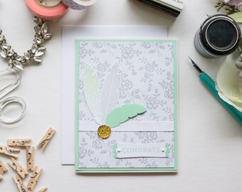 Light Green Feathers Congratulations Card, Handmade Stampin Up Greeting Card