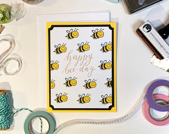 Happy Bee Day Birthday Card, Handmade Stampin Up Greeting Card