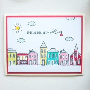 Accouchement spécial cigogne, carte de félicitations pour bébé, nouveau-né