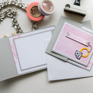 Pink & Gray Diamond Ring Trifold Card, Stampin Up Handmade Greeting Card