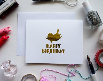 Fat Cat Happy Birthday Gold Foil Card