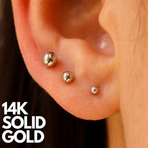Solid 14K White Gold Ball Earrings, 3Mm, 4Mm, 5Mm, 6Mm, Gold Ball Stud Earrings, Ball Earrings, Ball Stud Earrings, Silver Ball Earrings
