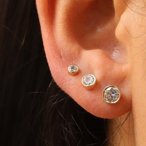 Round Stud Earrings, CZ Stud Earrings, Earrings Studs, Gold Studs, 14k Solid Gold Stud Earrings