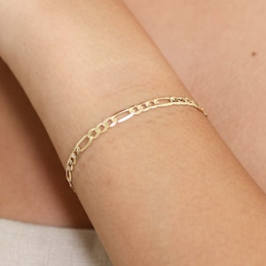 14k Figaro Bracelet, Figaro Chain Bracelet, Gold Bracelets For Women, Solid 14k Gold Bracelet, Solid gold bracelet