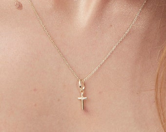 14K Gold Cross Pendant Necklace, Christian Gift, Religious Jewelry