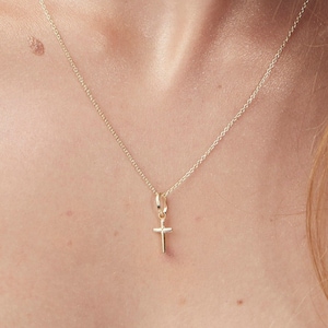 14K Gold Cross Pendant Necklace, Christian Gift, Religious Jewelry