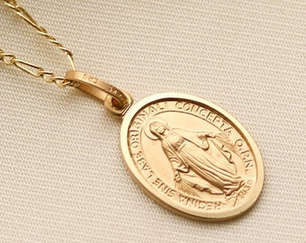 Virgin Mary Medallion Necklace, Gold Coin Necklace