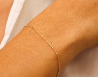 Thin Gold Bracelet, Dainty Gold Bracelet, 14K Gold Box Chain Bracelet, Simple Bracelet