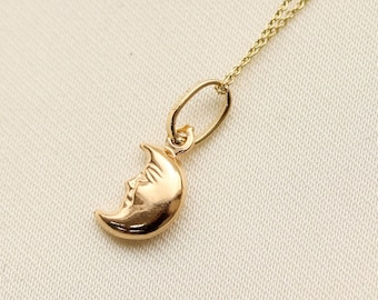 14K Gold Half Moon Pendant Necklace, Crescent Moon Necklace, Celestial Moon Jewelry