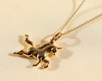 14K Gold Unicorn Necklace For Girls, Unicorn Gift, Unicorn Jewelry, Fantasy Necklace