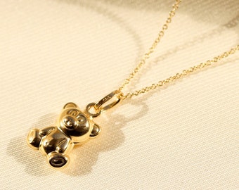 14K Gold Teddy Bear Necklace, Teddy Bear Pendant, Mama Bear Necklace