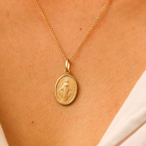 Virgin Mary Medallion Necklace, Gold Coin Necklace