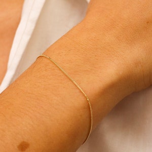 Thin Gold Bracelet, Dainty Gold Bracelet, 14K Gold Box Chain Bracelet, Simple Bracelet