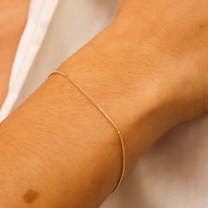 Thin Gold Bracelet, Dainty Gold Bracelet, 14K Gold Box Chain Bracelet, Simple Bracelet image 2