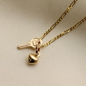 14K Gold Key Necklace, Dainty Heart Necklace, Key To My Heart, Anniversary Gift image 1
