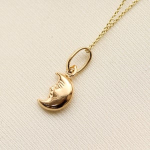 14K Gold Half Moon Pendant Necklace, Crescent Moon Necklace, Celestial Moon Jewelry