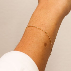 14K Gold Satellite Bracelet, Dainty Chain Bracelet