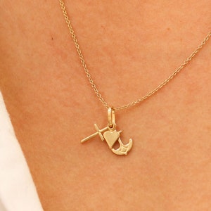 14K Gold Faith Hope Love Necklace, Sympathy Gift, Heart Anchor Cross Necklace