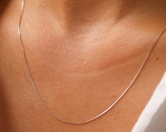 14K Solid White Gold Box Chain Necklace, Dainty Silver Chain Necklace