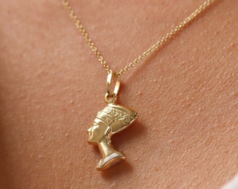 14K Gold Nefertiti Necklace, Egyptian Necklace, African Necklace For Women