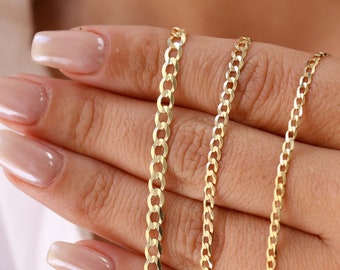 14K Solid Gold Cuban Chain, Dainty Layering Necklace