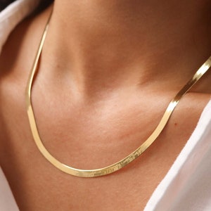 14K Solid Gold Herringbone Choker Necklace, Dainty Choker Chain, Minimalist Choker