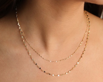 14K Gold Chain Necklace, Delicate Dainty Layered Necklace