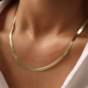 14K Gold Herringbone Chain Necklace, Gold Snake Chain Necklace, Layering Necklace