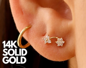 Gold Earrings, 14K Gold Earrings, Solid Gold Earrings, Gold Earrings Set, Gold Earrings Stud, Stud Earrings Gold, Gold Flower Earrings