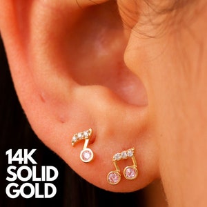 Gold Earrings, Solid Gold Earrings, 14K Gold Earrings, Gold Earrings Set, Gold Earrings Stud, Stud Earrings Gold, Music Earrings Gold