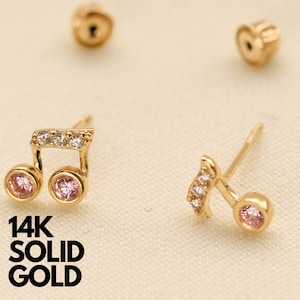 Gold Earrings, Solid Gold Earrings, 14K Gold Earrings, Gold Earrings Set, Gold Earrings Stud, Stud Earrings Gold, Music Earrings Gold