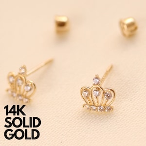 14K Gold Crown Earrings Studs, Gold Earrings, Stud Earrings Gold, 14K Gold Earrings Studs, Earring Set