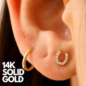 Gold Earrings, 14K Gold Earrings, Solid Gold Earrings, Gold Earrings Set, Gold Earrings Stud, Stud Earrings Gold, Horseshoe Earrings
