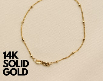 14K Gold Satellite Bracelet, Dainty Chain Bracelet