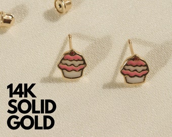 Kids Earrings, Cupcake Earrings, Girls Earrings For Kids 14K, Kids Stud Earrings, Earrings For Kids, Gold Earrings Set, 14K Gold Earrings