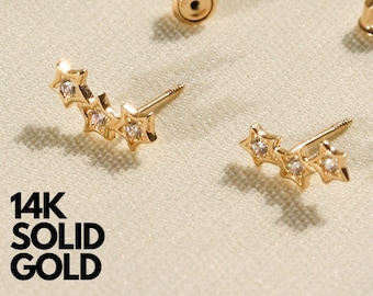 Gold Earrings, Solid Gold Earrings, Gold Earrings Stud, Small Gold Earrings, Earrings Solid Gold, Gold Dainty Studs, Gold Star Earrings