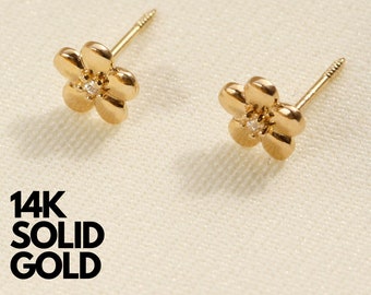 Gold Earrings Stud, Stud Earrings Gold, 14K Gold Earrings Studs, Solid Gold Earrings Stud, Gold Dainty Studs, Flower Earrings Gold