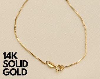 Thin Gold Bracelet, Dainty Gold Bracelet, 14K Gold Box Chain Bracelet, Simple Bracelet