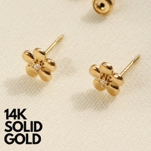 Gold Earrings Stud, Stud Earrings Gold, 14K Gold Earrings Studs, Solid Gold Earrings Stud, Gold Dainty Studs, Flower Earrings Gold