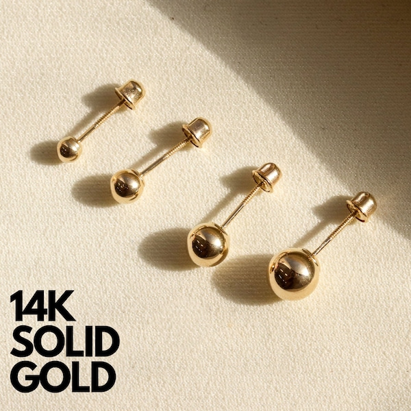 Solid 14K Gold Ball Earrings, 3Mm, 4Mm, 5Mm, 6Mm, Gold Ball Stud Earrings, Ball Earrings, Ball Stud Earrings, Golden Ball Earrings