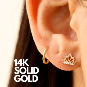 14K Gold Crown Earrings Studs, Gold Earrings, Stud Earrings Gold, 14K Gold Earrings Studs, Earring Set