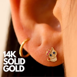 Cat Earrings, Animal Earrings, Cat Earrings Studs, Cat Earring, Kitty Earrings, Animal Earrings Studs, 14K Gold Animal Earrings