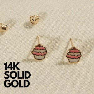 Gold Earrings, 14K Gold Earrings, Solid Gold Earrings, Gold Earrings Set, Gold Earrings Stud, Kids Earrings, Cupcake Earrings