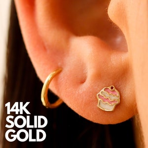Gold Earrings, 14K Gold Earrings, Solid Gold Earrings, Gold Earrings Set, Gold Earrings Stud, Kids Earrings, Cupcake Earrings