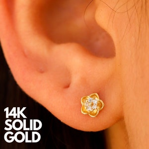 Gold Earrings Stud, Stud Earrings Gold, 14K Gold Earrings Studs, Solid Gold Earrings Stud, Gold Dainty Studs, Flower Earrings Gold image 1